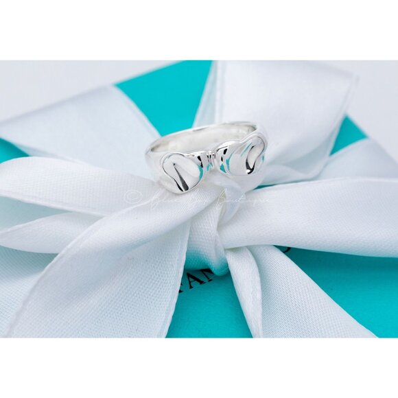 Tiffany & Co. Vintage Ring Elsa Peretti Promise Double Heart Band Silver Size 5 - Picture 2 of 8